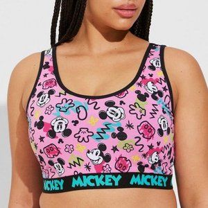 ❤️NWT VINTAGE TORRI DISNEY MICKEY MOUSE PRINT BRALETTE SCOOP SPORT BRA WIRELESS